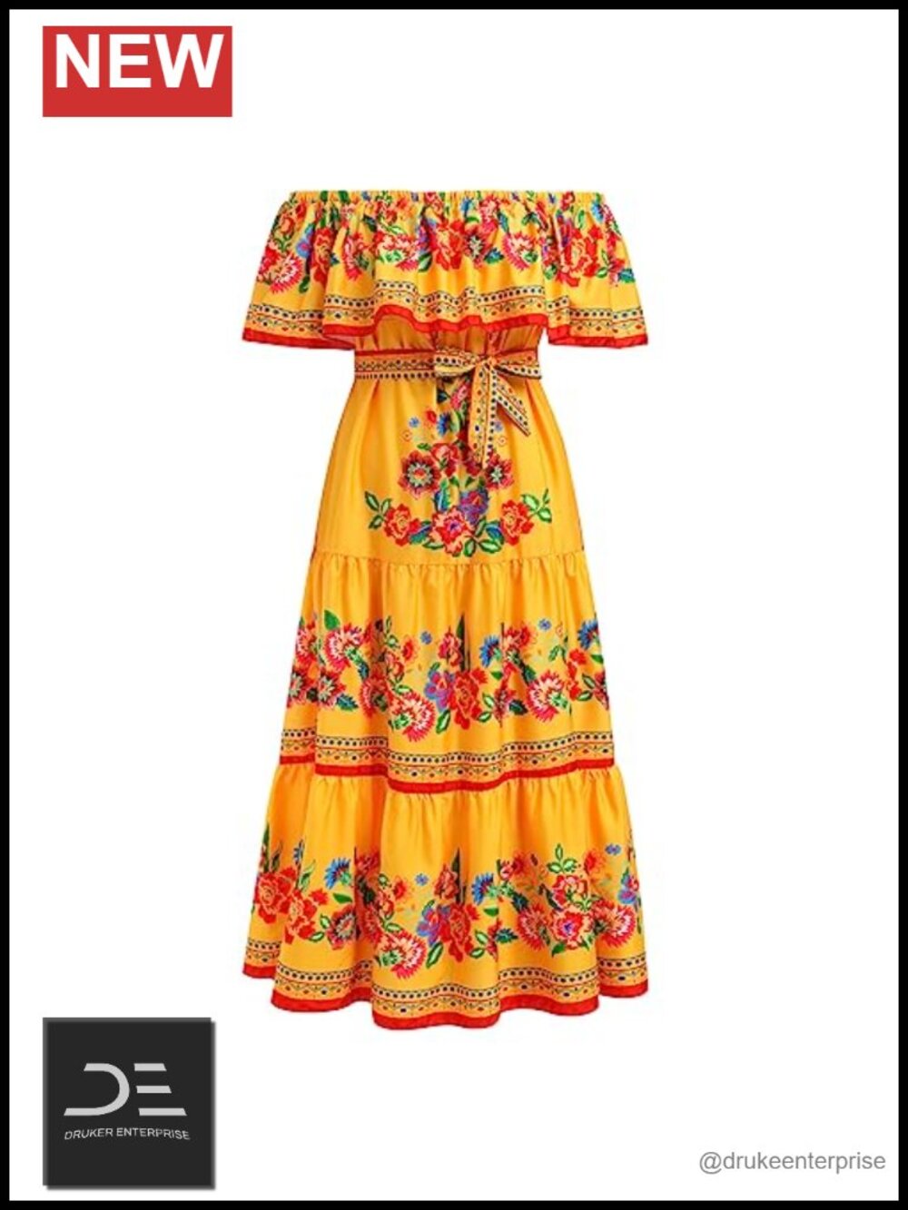 Off Shoulder Floral Maxi Dress Long Summer Beach Party with Belt